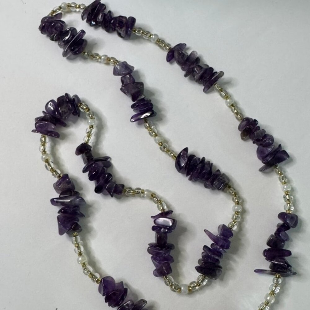 NWOT Beautiful & Stylish Handmade Amethyst Nugget & Bead Pattern 28" Necklace - Picture 8 of 11
